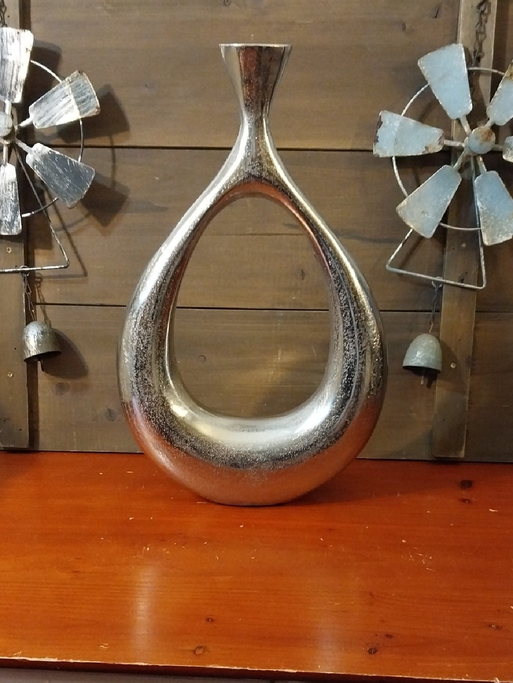 Modern Silver-Aluminum Teardrop Sculptural Vase